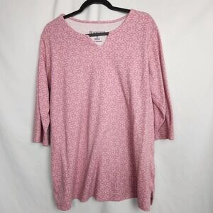 Roamans‎ Womens 3/4 Sleeve VNeck Top Pink Floral Size Medium 14/16
